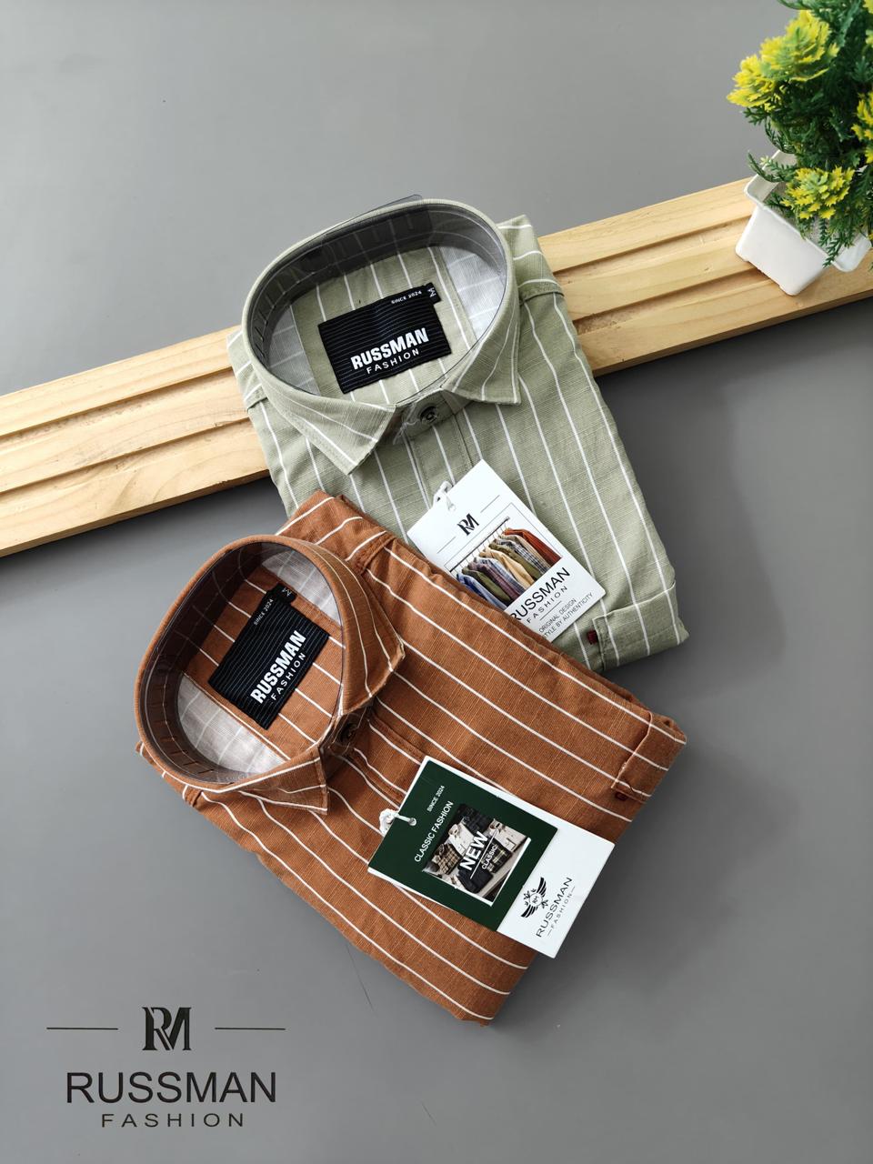 (Combo of 3) Viscose Slob Premium RM Cotton Linen Stripes Shirt Rs. 1200
