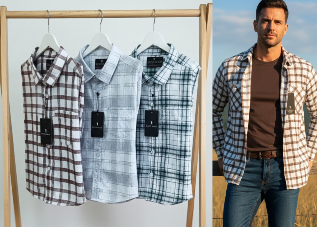 (Combo of 3) RussMan Cotton Jacquard Checked Shirt Rs. 1000