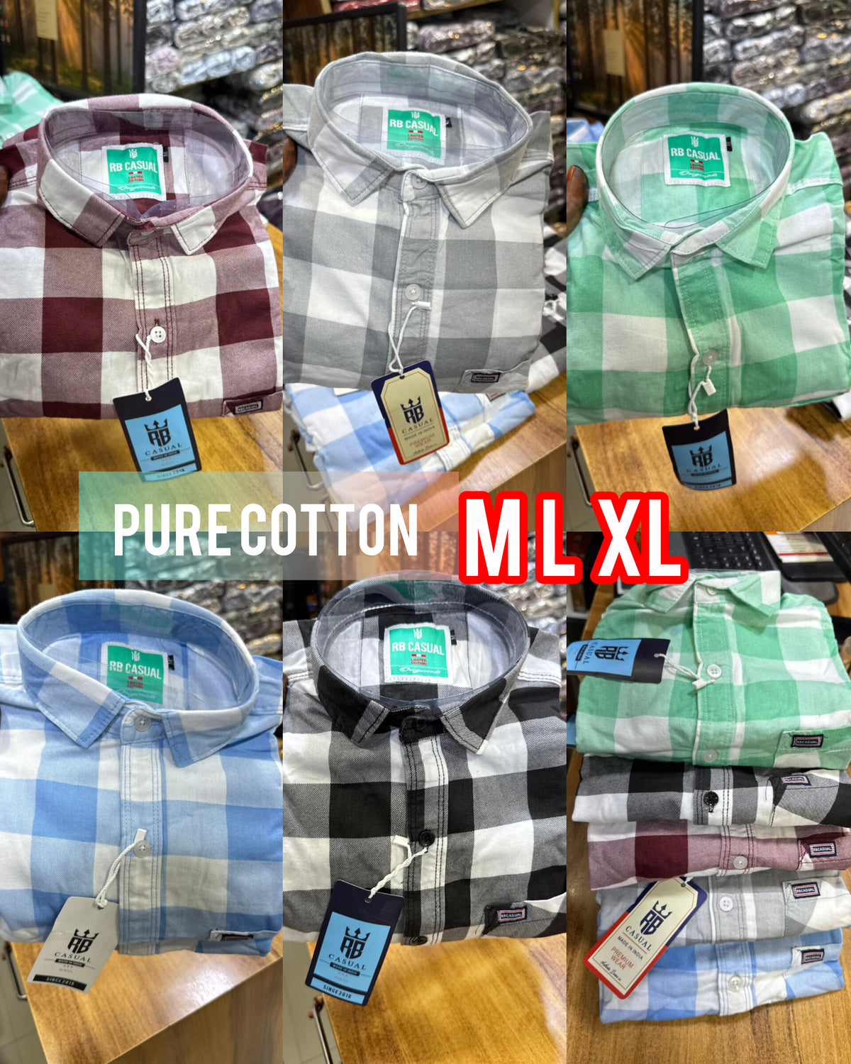 (Combo of 3) RB Pure Cotton Big Colour Checked Shirt Rs.950