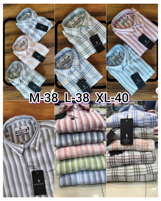 (Combo of 3)RussMan Checked+Strips Soft Korean Linen Shirt Rs. 1100