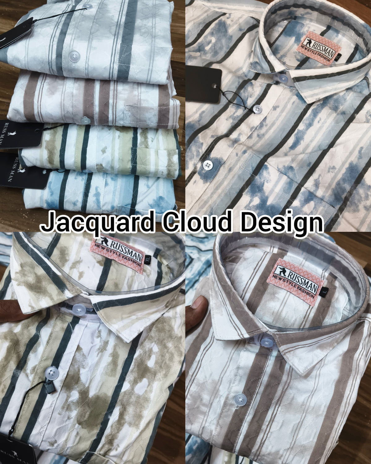 (Combo of 3) RussMan Cotton Jacquard Cloud Design Shirt Rs. 1000