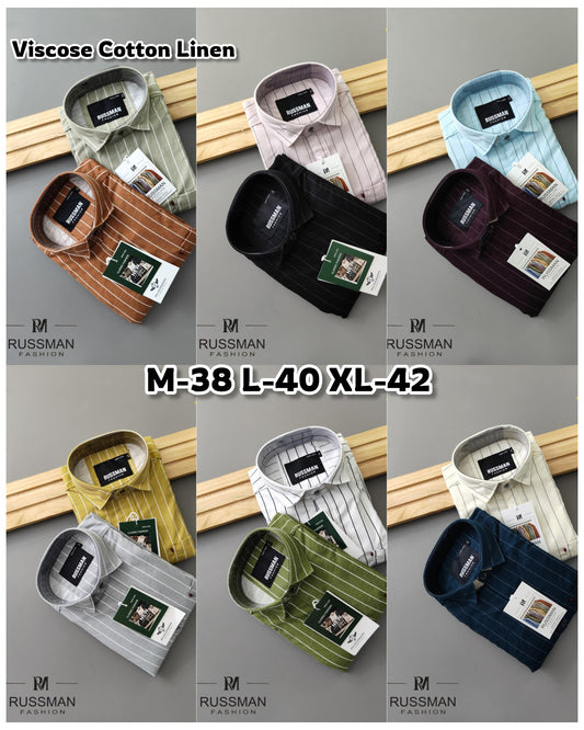(Combo of 3) Viscose Slob Premium RM Cotton Linen Stripes Shirt Rs. 1200