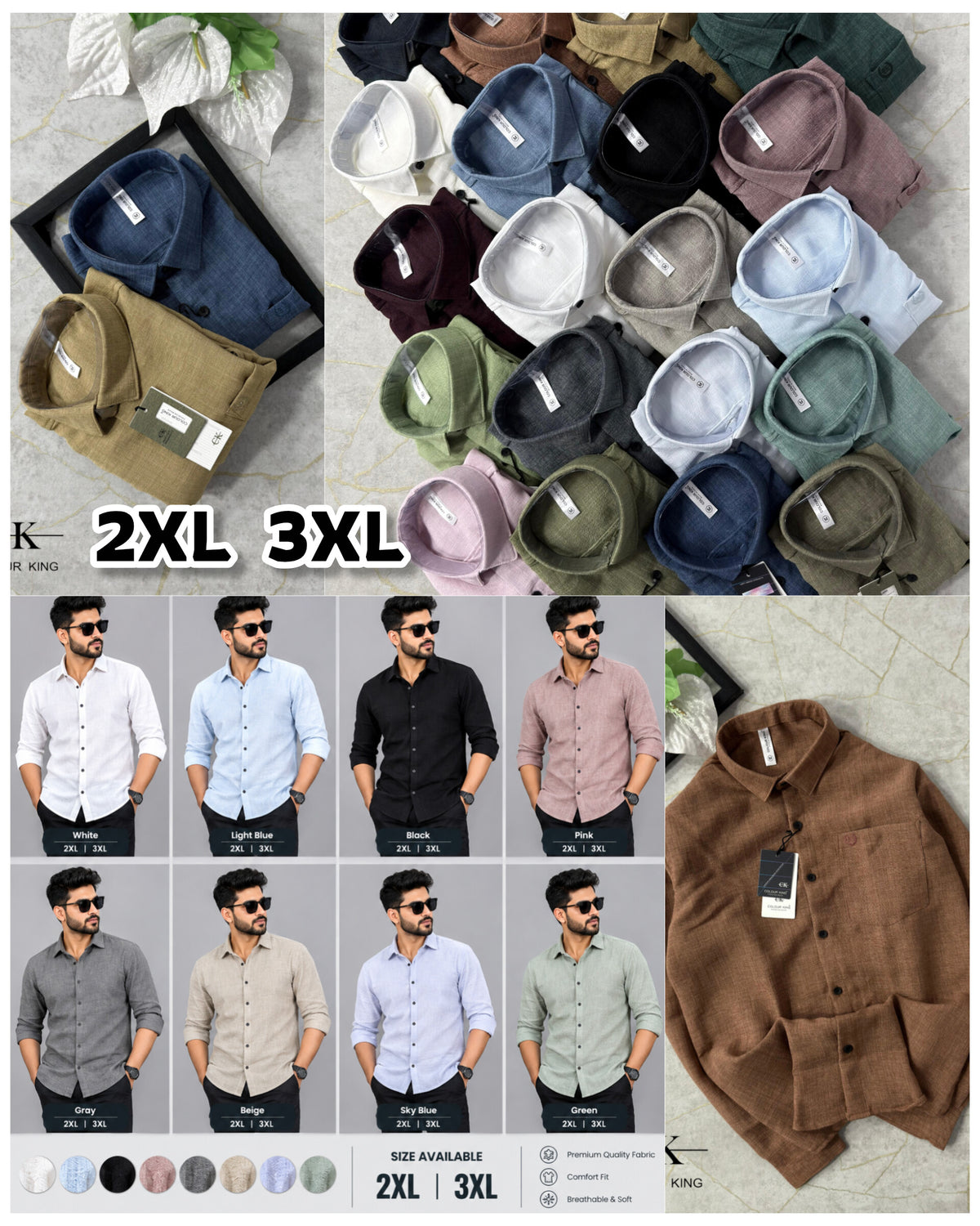 (Combo of 3)(2XL, 3XL) CK Linen Dobby Plain Shirt Rs.1150