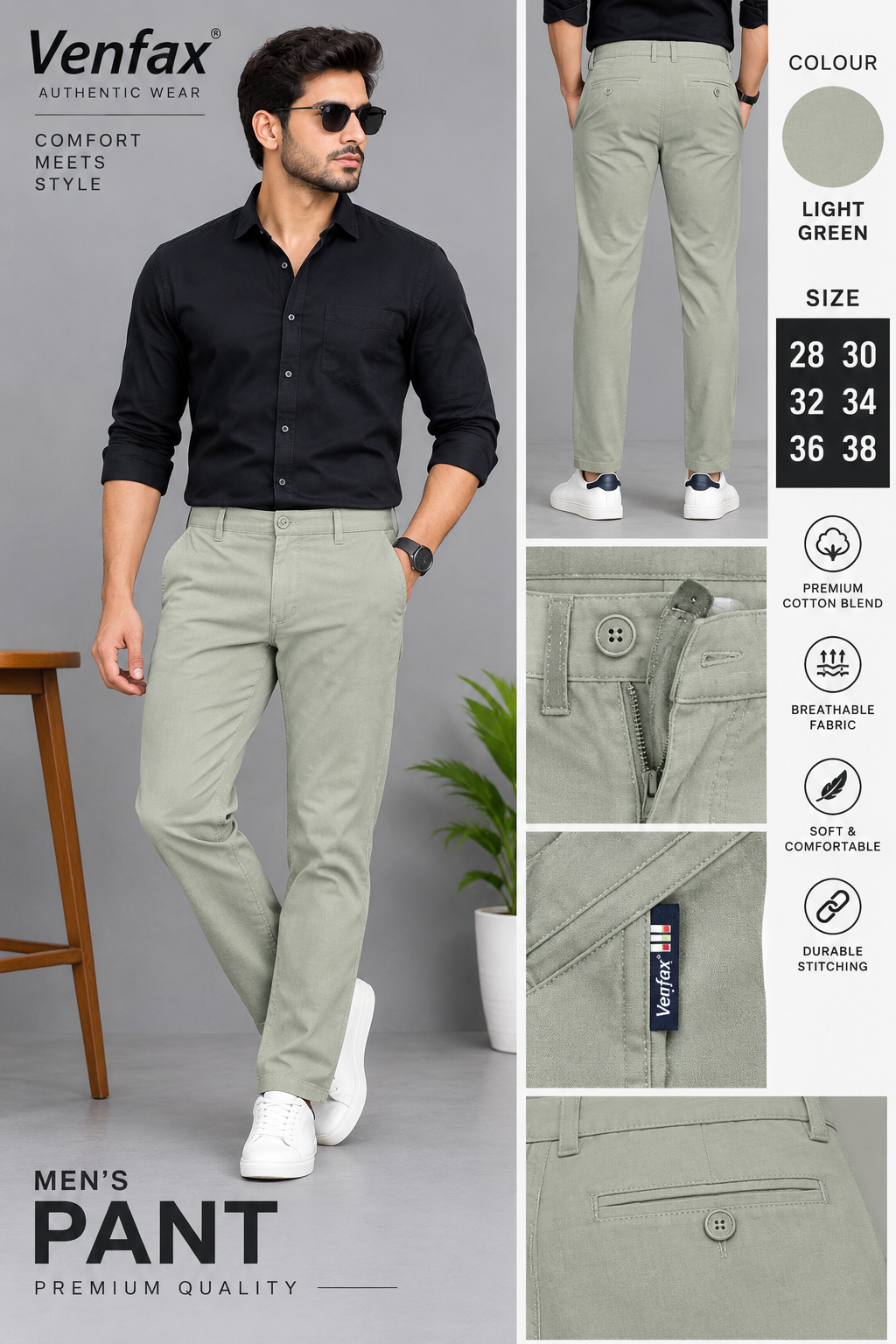 (Combo of 2) VenFax Lenin Pure Cotton Men's Regular Pant Rs. 1000