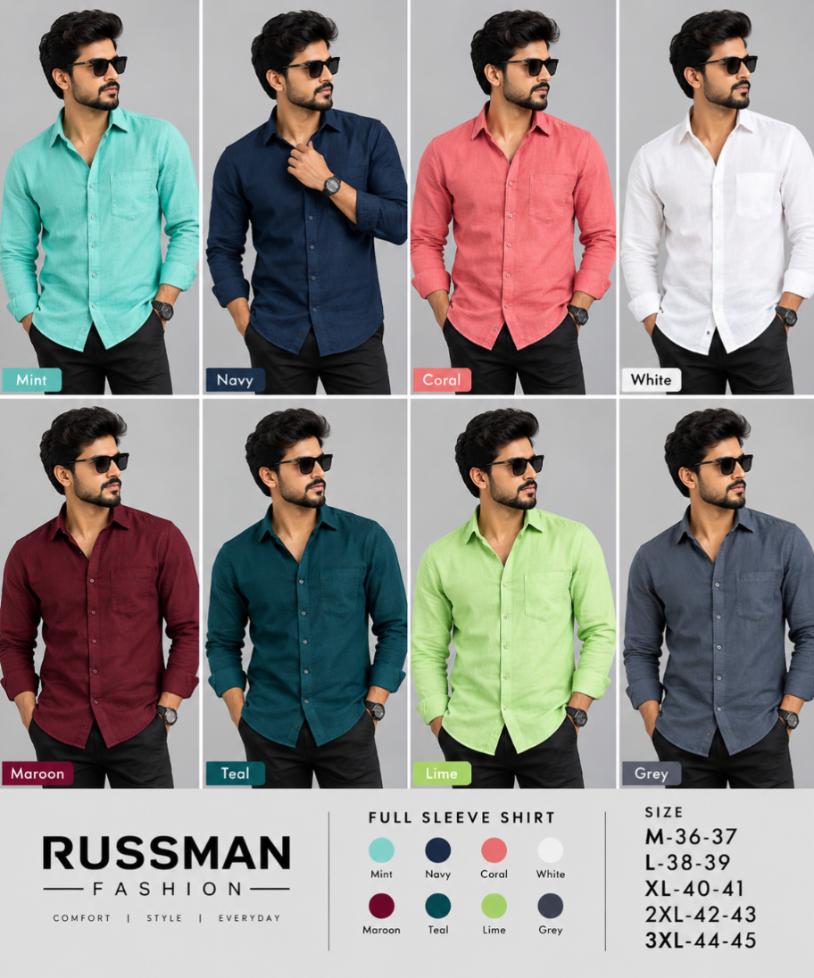 (Combo of 3)(2XL, 3XL)RussMan 100% Pure Cotton Plain Shirt Rs. 1200
