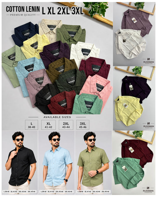 (Combo of 3)Russman Fine Linen Premium Cotton Half Sleeve Plain Shirts Rs. 1200